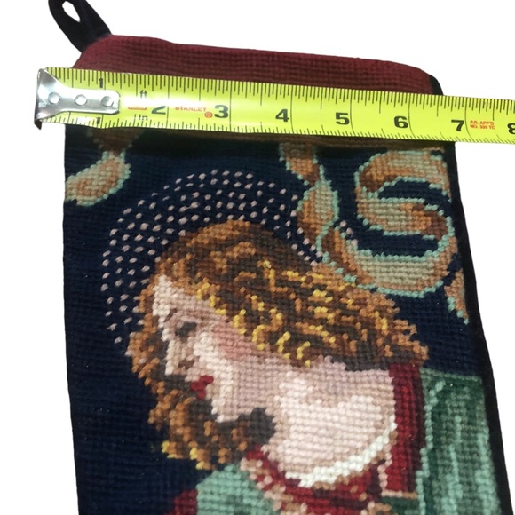 Needlepoint Christmas Stocking Angel Mandolin Handmade Wool Velvet Back 22” - Picture 6 of 6